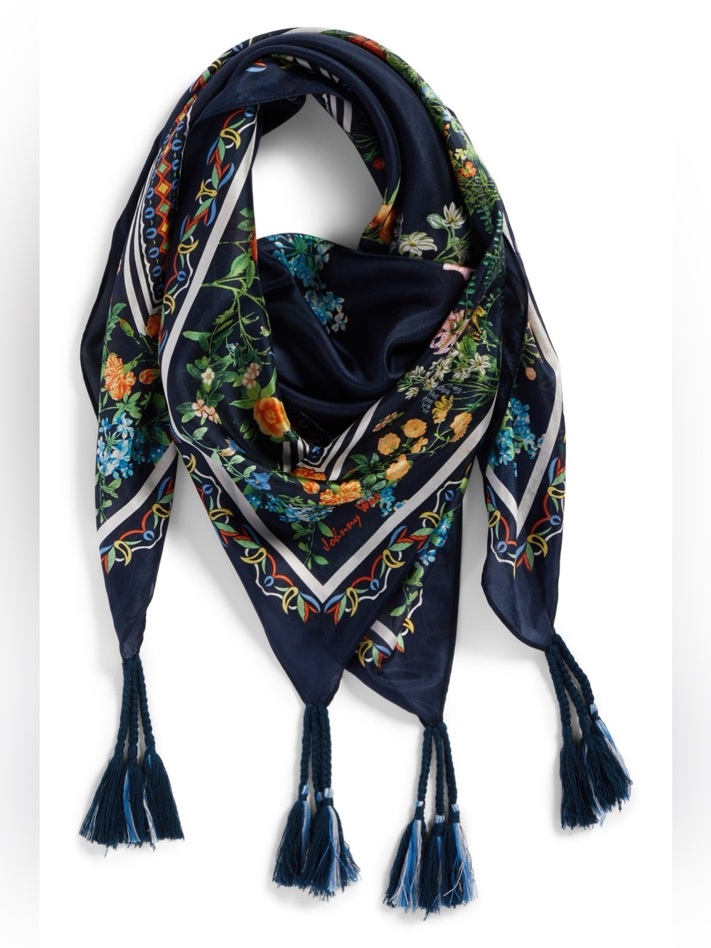 Johnny Was Romantico Tassel Trim Silk Scarf